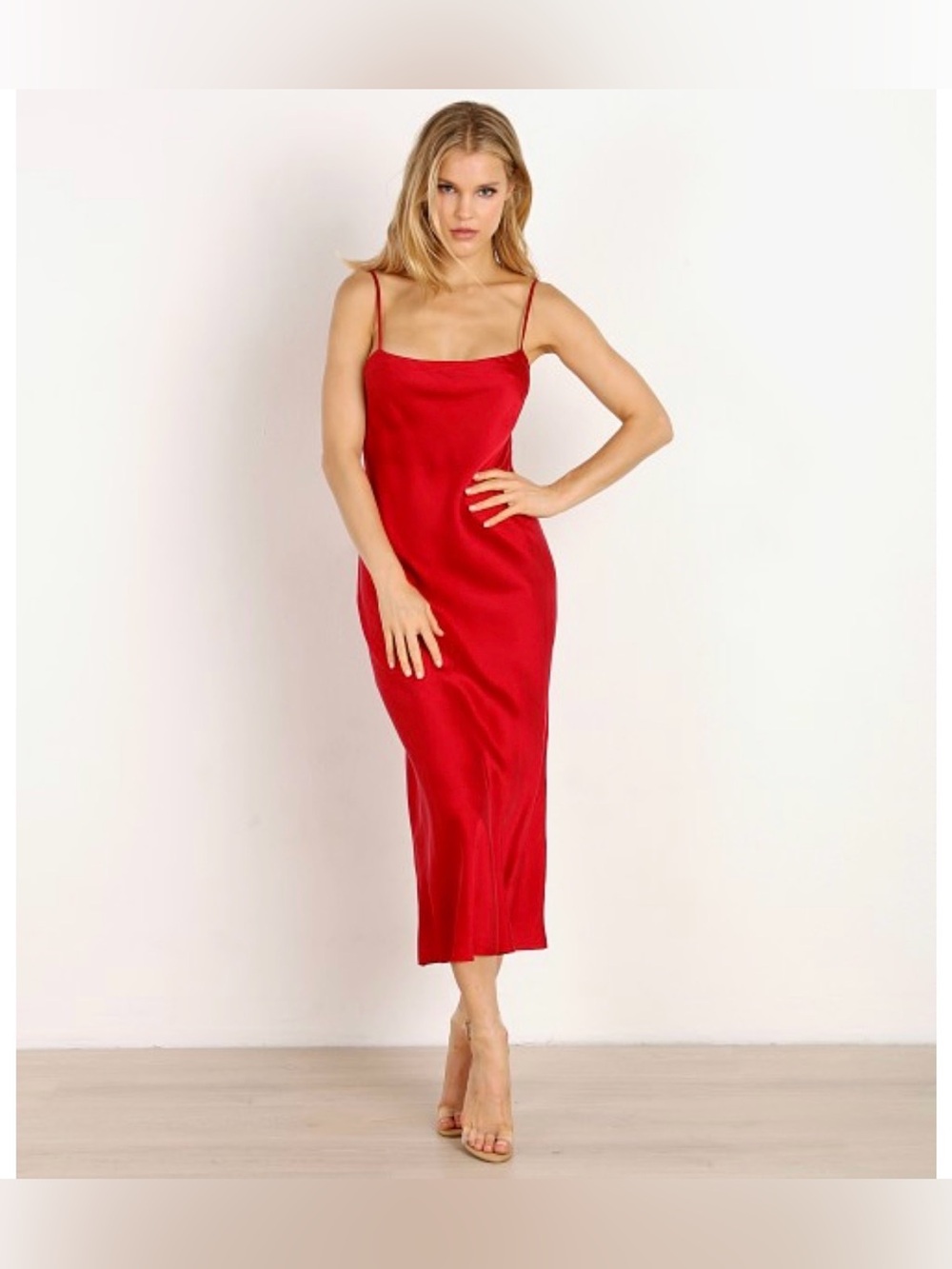 Bec + Bridge, Girl Talk, Red 100% Silk Slip Midi Dress, M